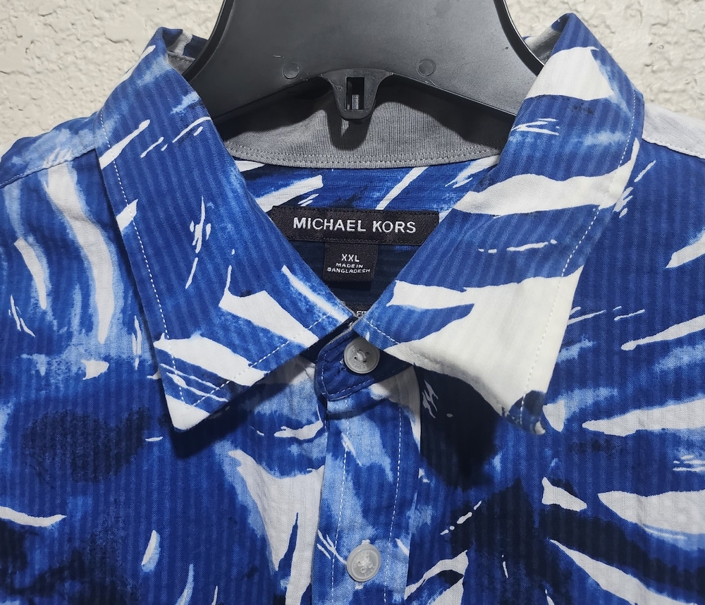 Michael Kors Blue and White Casual Button Down Shirt